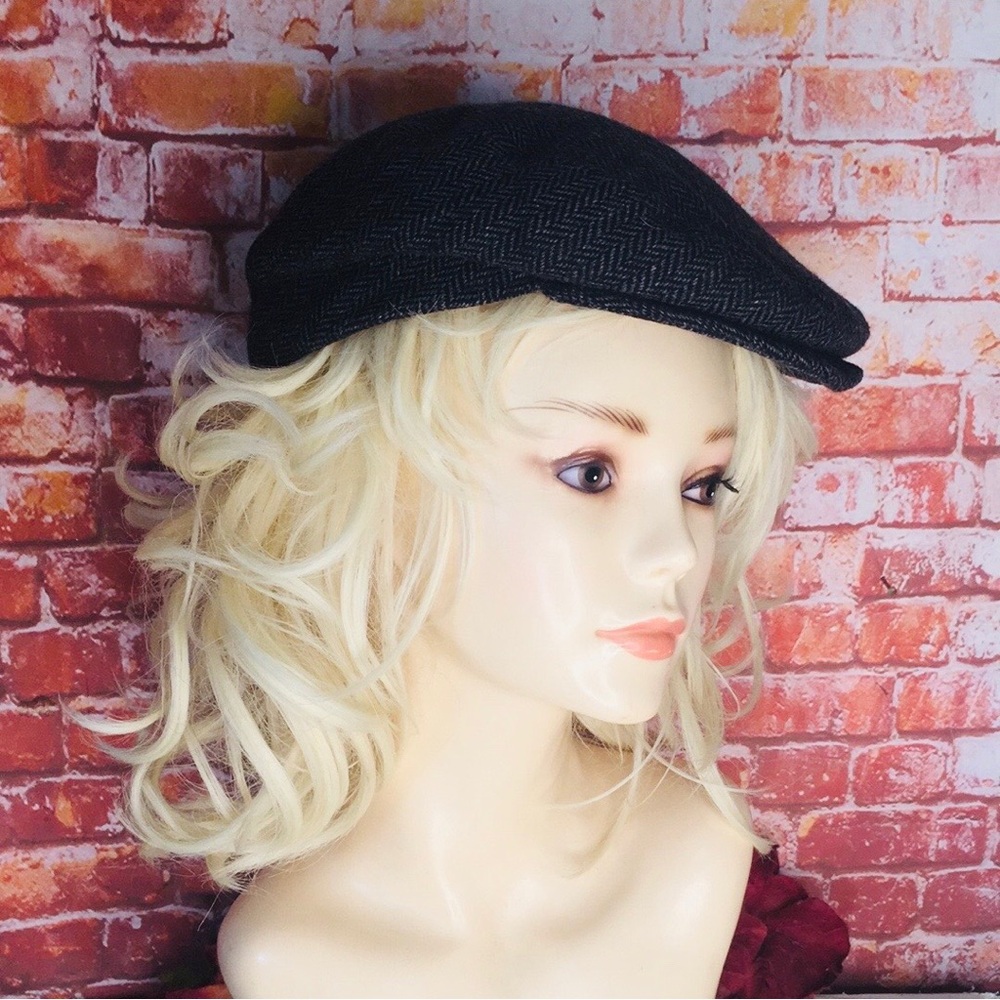 Vintage Gray Wool Herringbone Newsboy Cabbie Hat